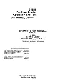 TM13303X19 Retroexcavadora John Deere 315SL, PIN: 1T0315SL_ _F273920 - manual técnico de operación y prueba de la retroexcava...