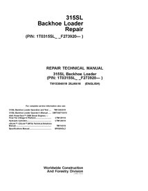 TM13304X19 Chargeuse-pelleteuse John Deere 315SL, PIN : 1T0315SL_ _F273920 - Manuel technique de réparation PDF de la chargeu...