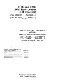 TM13085X19 John Deere 318E and 320E (EH Controls) PIN G253889- skid steer loader pdf operation and test technical manual (TM1...