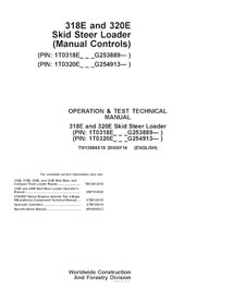 TM13084X19 Carregadeira de direção deslizante John Deere 318E e 320E (Controles Manuais) PIN G253889 - manual técnico de oper...