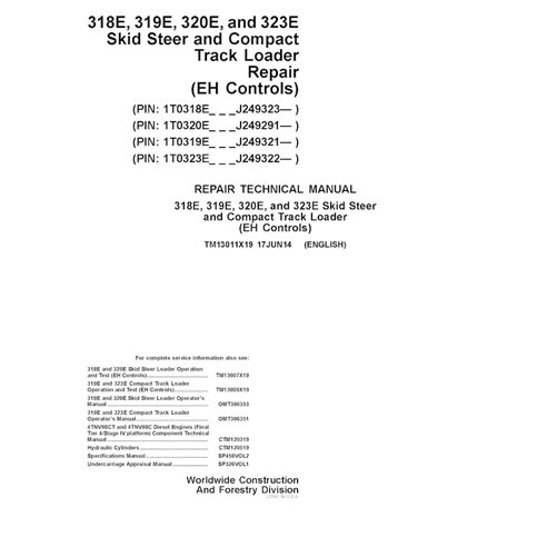 TM13011X19 John Deere 318E, 319E, 320E, and 323E (EH Controls) PIN J249323- skid steer loader pdf repair technical manual (TM...