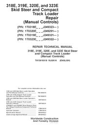 TM13010X19 Manual técnico de reparación de minicargadoras John Deere 318E, 319E, 320E y 323E (controles manuales), PIN J24932...