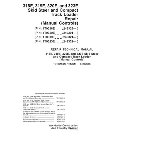 TM13010X19 Manual técnico de reparo em PDF para carregadeiras de direção deslizante John Deere 318E, 319E, 320E e 323E (Contr...