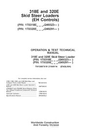 TM13007X19 Manual técnico de operação e teste da minicarregadeira John Deere 318E e 320E PIN J249323 (TM13007X19)