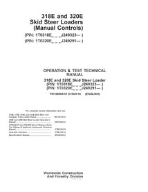 TM13006X19 John Deere 318E et 320E (Commandes manuelles) PIN J249323 - Manuel technique d'utilisation et de test (TM13006X19)