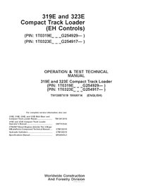 TM13087X19 Manual técnico de operación y prueba de cargadoras compactas John Deere 319E y 323E (controles EH), PIN G254929 (PDF)