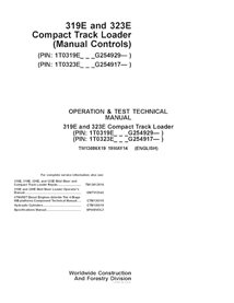 TM13086X19 Manual técnico de operação e teste da carregadeira de esteiras compacta John Deere 319E e 323E (Controles Manuais)...