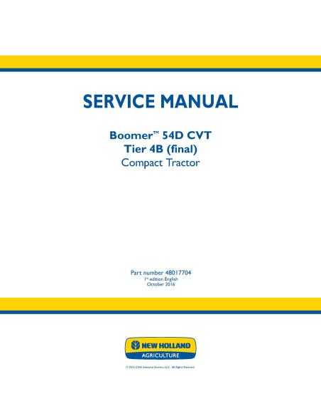 Manual de servicio del tractor compacto New Holland Boomer 54D CVT - Agricultura de Nueva Holanda manuales - NH-48017704