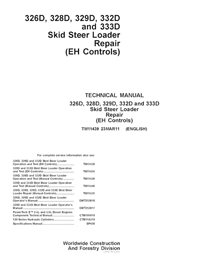 TM11439 Manual técnico de reparación en PDF de minicargadoras John Deere 326D, 328D, 329D, 332D y 333D (controles EH) (TM11439)