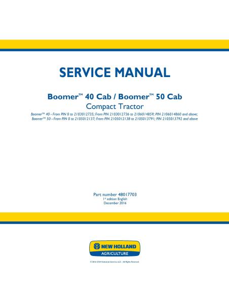 New Holland Boomer 40 / 50 Cab compact tractor service manual - New Holland Agriculture manuals - NH-48017703