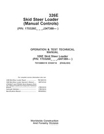 TM13088X19 John Deere 326E (Manual Controls) PIN J247388- skid steer loader pdf operation and test technical manual (TM13088X19)