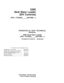 TM13043X19 Manual técnico de operación y prueba de minicargadora John Deere 326E (controles EH), PIN J247388 (PDF, TM13043X19)