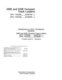 TM12805 Manual técnico de operação e teste da carregadeira de esteiras compacta John Deere 329E e 333E PIN E236704 (TM12805)