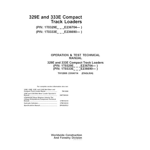 TM12805 John Deere 329E and 333E PIN E236704- compact track loader pdf operation and test technical manual (TM12805)
