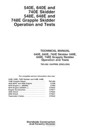 TM1485 Manual técnico de funcionamiento y pruebas del skidder John Deere 540E, 640E, 740E, 548E, 648E y 748E (TM1485)