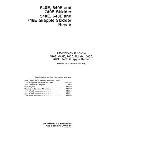 TM1486 John Deere 540E, 640E, 740E, 548E, 648E, 748E skidder pdf repair technical manual (TM1486)