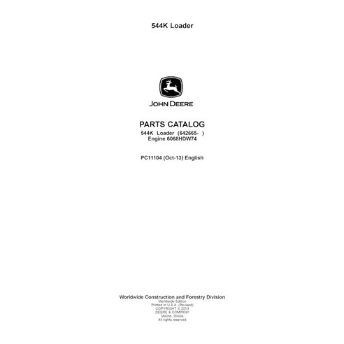 PC11104 John Deere 544K PIN D642665- wheel loader parts catalog (PC11104) (PC11104)