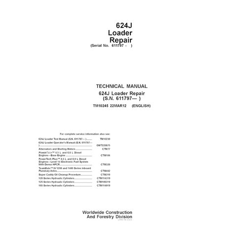 TM10245 Manual técnico de reparación de la cargadora de ruedas John Deere 524J SN 611797 (PDF, TM10245)