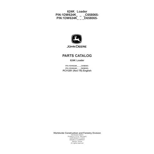 PC11251 John Deere 624K PIN C/D 658065- wheel loader pdf parts catalog (PC11251)