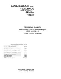 TM1086 John Deere 640G­III, 648G­III SN 604614- skidder pdf repair technical manual (TM1086)