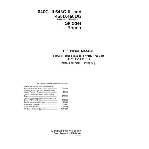 TM1086 John Deere 640G­III, 648G­III SN 604614- skidder pdf repair technical manual (TM1086)
