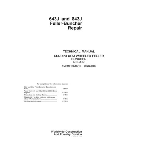 TM2217 John Deere 643J, 843J feller buncher pdf repair technical manual (TM2217)