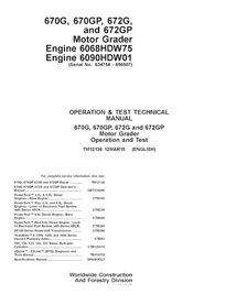 TM12136 Manuel technique d'utilisation et de test (TM12136) pour les niveleuses John Deere 670G, 670GP, 672G et 672GP (numéro...