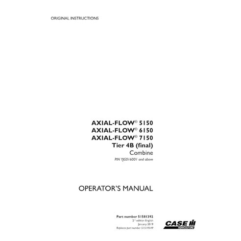 CASE-51581392-OM-EN Manuel d'utilisation PDF pour la combinaison Case Axial Flow 5150, 6150, 7150 Tier 4B PIN YJG016001 (5158...