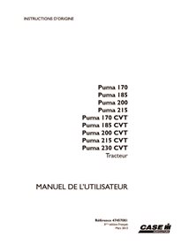 CASE-47457081-OM-FR Manual do operador do trator Case Puma 170, 185, 200, 215, 170 CVT, 185 CVT, 200 CVT, 215 CVT, 230 CVT em...