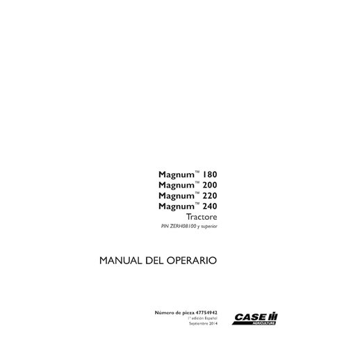CASE-47754942-OM-ES Manual do operador do trator Case Magnum 180, 200, 220, 240 PIN ZERH08100 em PDF ES (47754942)