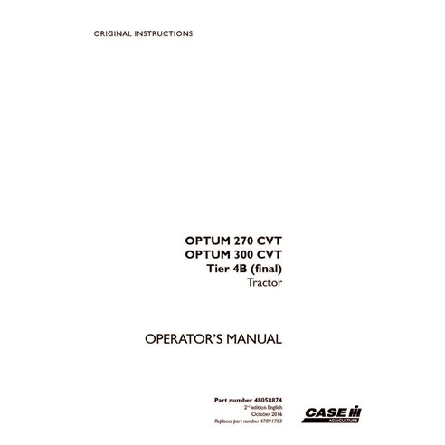 CASE-48058874-OM-EN Manuel d'utilisation du tracteur Case Optum 270 CVT, 300 CVT Tier 4B (pdf) (48058874)