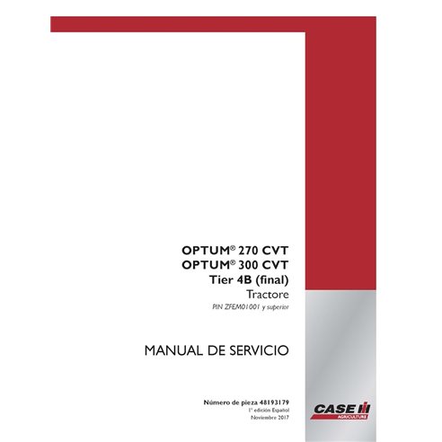 CASE-48193179-SM-ES Manual do operador do trator Case Optum 270 CVT, 300 CVT Tier 4B PIN ZFEM01001 - PDF (48193179)