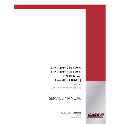 CASE-51643485-SM-EN Manual de servicio del tractor Case Optum 270 CVX, 300 CVX CVXDrive Tier 4B, PIN HACOP******801001 (PDF) ...
