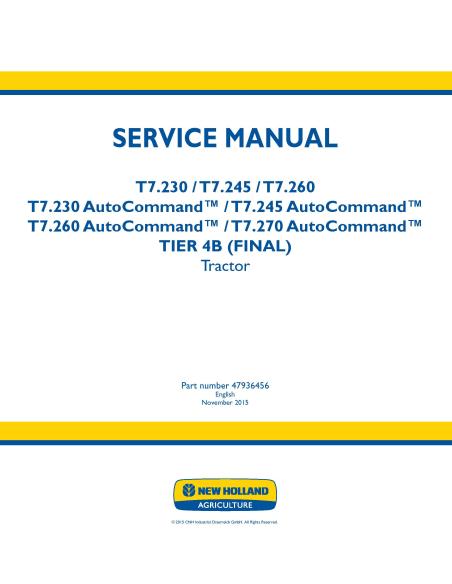 Manual de servicio del tractor New Holland T7.230 / T7.245 / T7.260 / T.270 AutoCommand - Agricultura de Nueva Holanda manual...