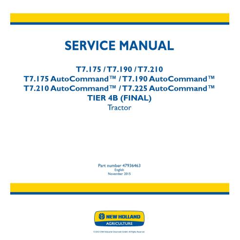 Manual de serviço do trator New Holland T7.175 / T7.190 / T7.210 / T.225 AutoCommand - New Holland Agriculture manuais