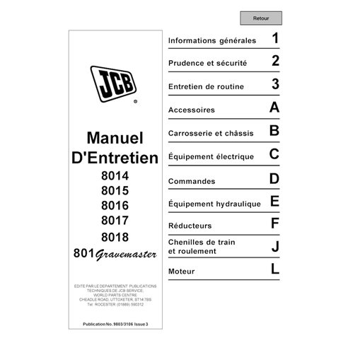 JCB-9803-3106-FR JCB 8014, 8015, 8016, 8017, 8018, 801 Gravemaster mini excavator pdf service manual FR (9803/3106)