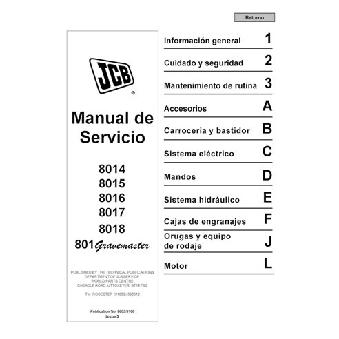 JCB-9803-3108-ES JCB 8014, 8015, 8016, 8017, 8018, 801 Gravemaster mini excavator pdf service manual FR (9803/3108)