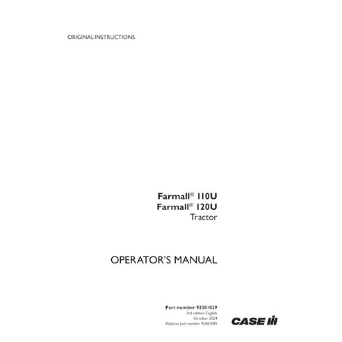 CASE-92301029-OM-EN Manual del operador del tractor Case FARMALL 110U, 120U (PDF) (92301029)