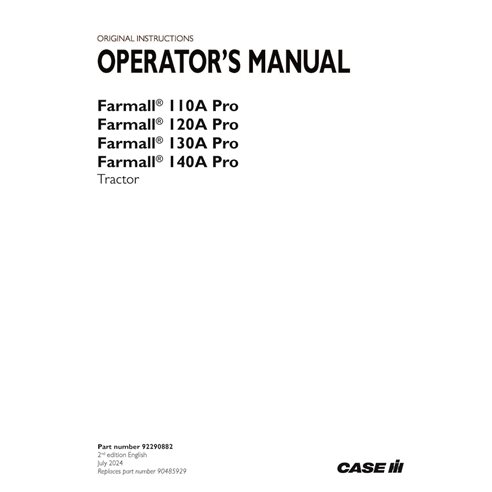 CASE-92290882-OM-EN Manual del operador del tractor Case Farmall 110A-140A Pro (PDF) (92290882)