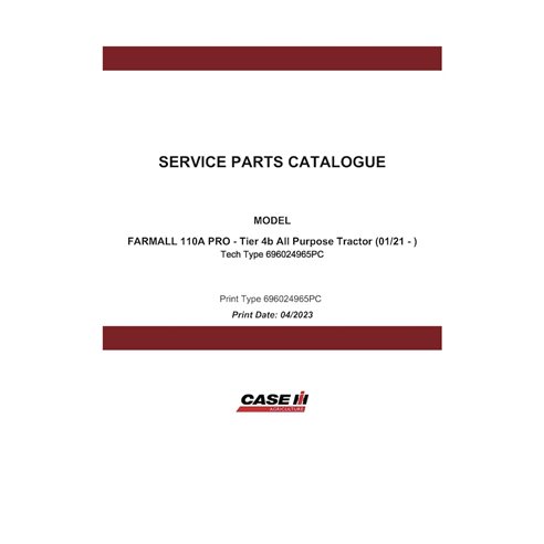 CASE-696024965-PC-EN Case Farmall 110A Pro tractor pdf parts catalog (696024965PC)