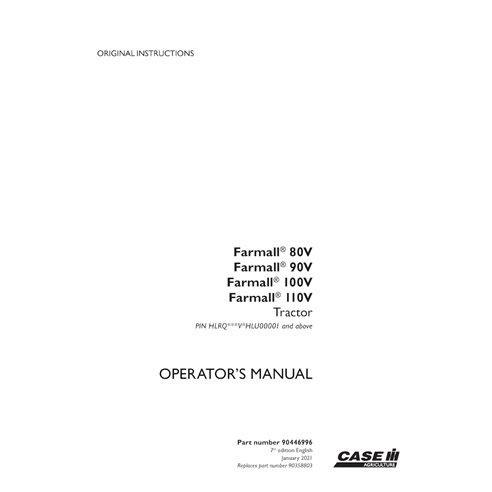 CASE-90446996-OM-EN Manuel d'utilisation du tracteur Case Farmall 80V-110V PIN HLRQ***V*HLU00001 (pdf) (90446996)