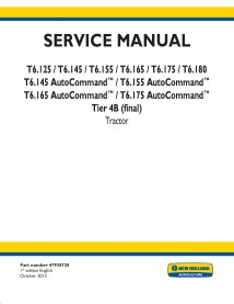 Manual de serviço do trator New Holland T6.125 / T6.145 / T6.155 / T6.165 / T6.175 / T6.180 AutoCommand - New Holland Agricul...