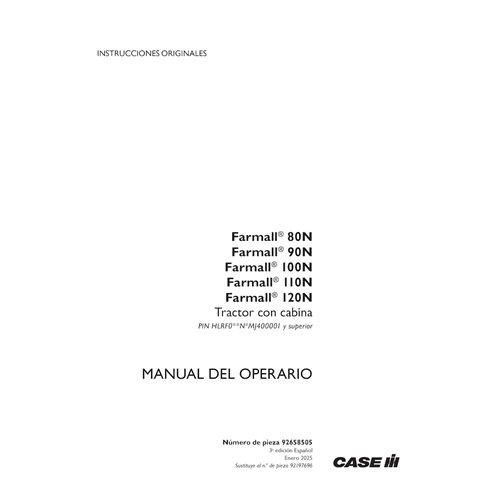 CASE-92658505-OM-ES Manual do operador do trator Case Farmall 80N-120N PIN HLRF0**N*MJ400001 - PDF ES (92658505)