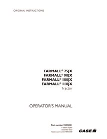CASE-92093301-OM-EN Manual del operador del tractor Case FARMALL 75JX, 90JX, 100JX, 110JX (PDF, 92093301)