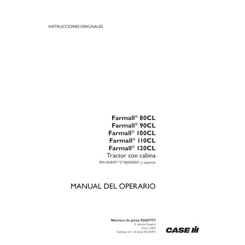 CASE-92667777-OM-ES Manual do operador do trator Case Farmall 80CL, 90CLm 100CL, 110CL, 120CL em PDF ES (92667777)