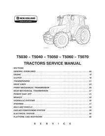 Manual de servicio del tractor New Holland T5030 / T5040 / T5050 / T5060 / T5070 - Agricultura de New Holland manuales