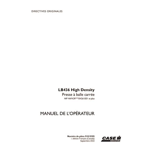 CASE-91815205-OM-FR Manual del operador de la empacadora Case LB436 HD (PDF) FR (91815205)