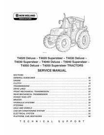 Manual de servicio del tractor New Holland T4020 / T4030 / T4040 / T4050 Deluxe Supersteer - Agricultura de Nueva Holanda man...