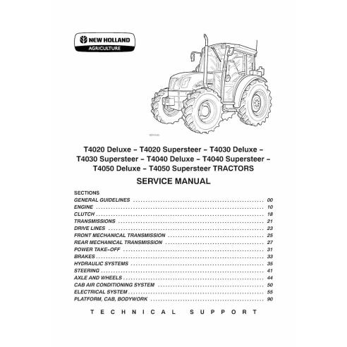 Manual de servicio del tractor New Holland T4020 / T4030 / T4040 / T4050 Deluxe Supersteer - Agricultura de New Holland manuales