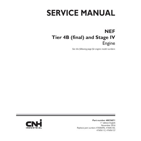 Case CNH NEF F4DFE, F4HFE series Tier 4B (final) and Stage IV engine pdf service manual  (48076871)